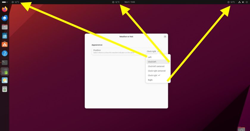 settings of the weather or not GNOME Shell extension