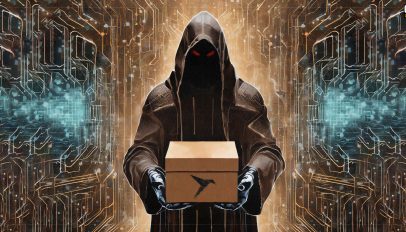 Malicious Snap Package being held by a hooded figure