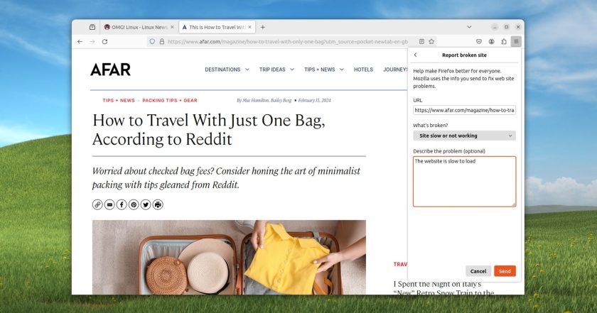 Firefox 123 website error report tool