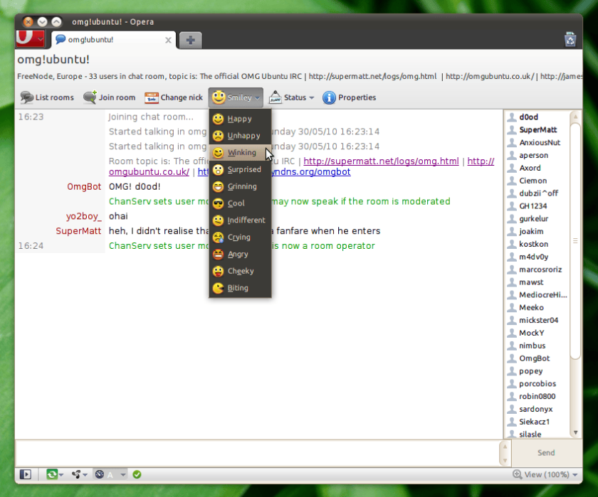 Chat over IRC in Opera