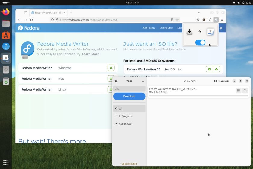 Varia download manager Firefox add-on integrator screenshot