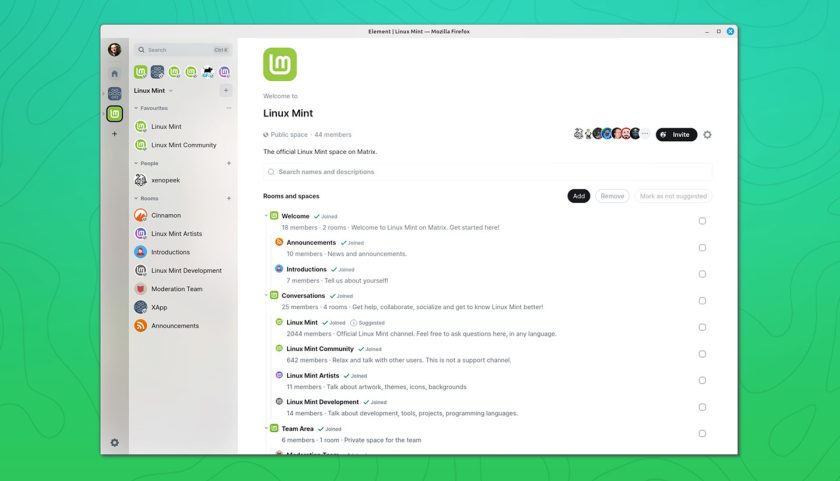 Element web app for Matrix in Linux Mint 22