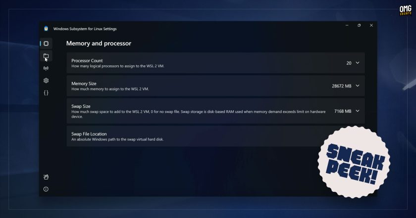 Screenshot of the WSL GUI settings app in development by Microsoft