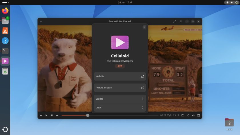 Screenshot of Celluloid media player about screen showing the version number