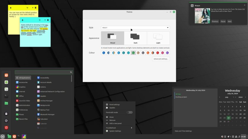 Cinnamon desktop environment with Mint Menu open