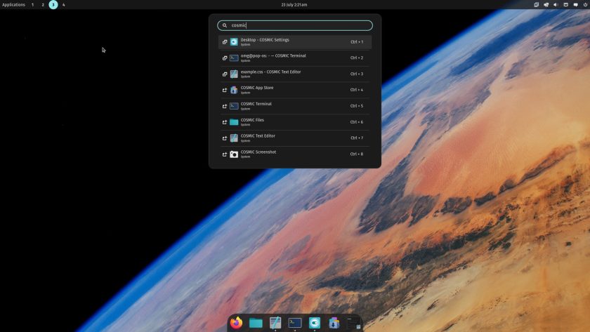 COSMIC Desktop's quick launcher in action
