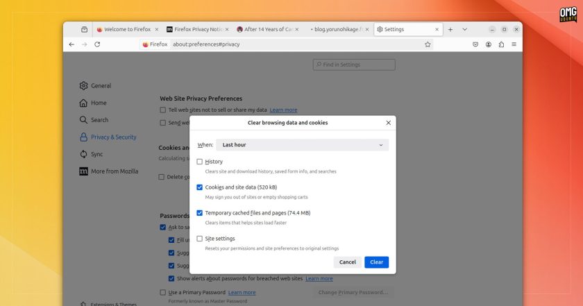 Unified user data cleaning dialog in Firefox 128