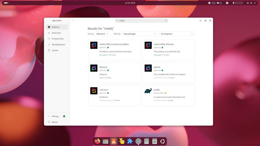 JetBrains software is available on the Snap Store