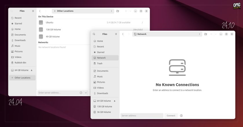 Nautilus file manager changes in Ubuntu 24.10