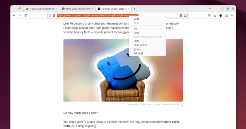 Copy without site tracking option in Mozilla Firefox