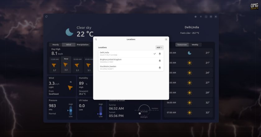 Adding a location in the Mousam weather app for Linux