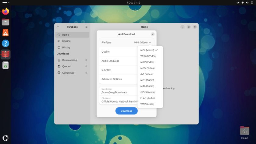 Parabolic: download video from various places to various formats