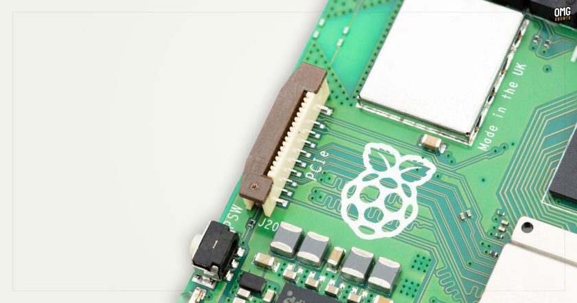 Raspberry Pi 5's PCIe port close up