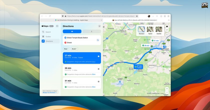 Apple Maps for Web Beta inside of Firefox web browser on Ubuntu