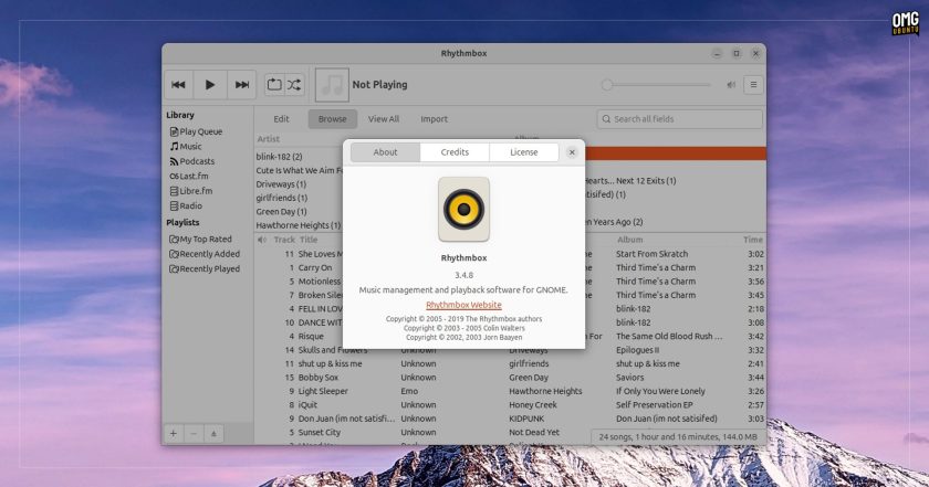 Rhythmbox music player version 3.4.8