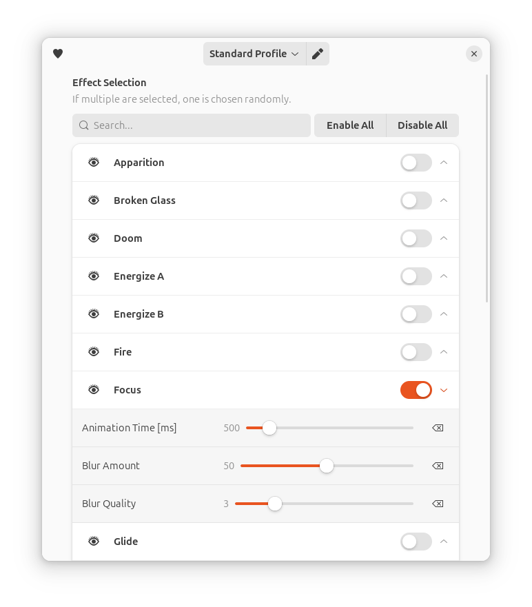 New: effect search bar added