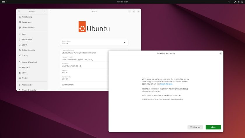Ubuntu 25.04 daily build screenshot