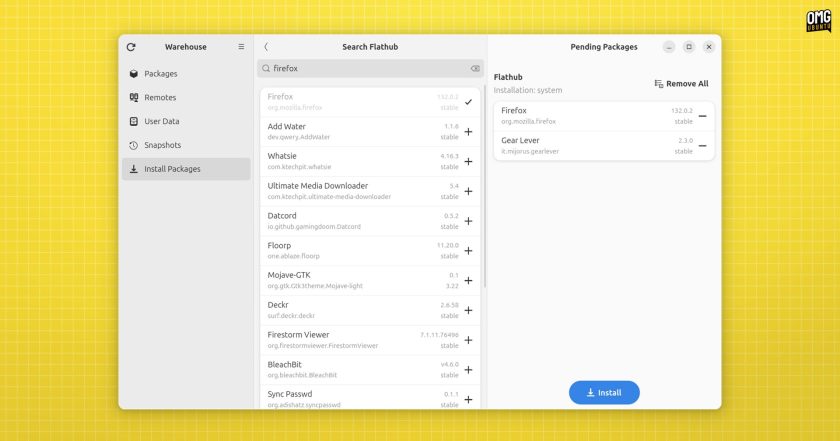 Use Warehouse to search for packages on Flatpak remotes like flathub