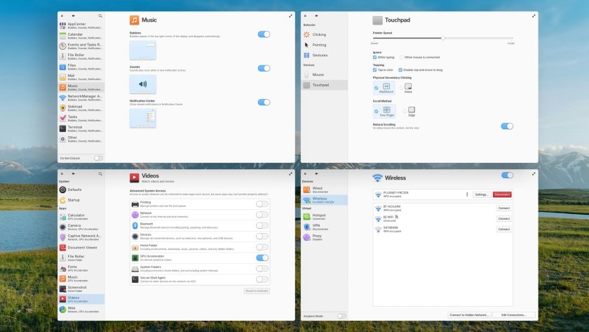 Various revamped and redesigned settings pages