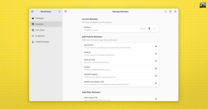Use Warehouse to add, find, and manage Flatpak remotes