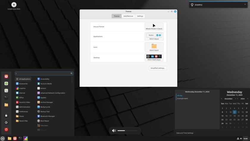 Linux Mint 22.1 default Mint-Y-Dark Cinnamon theme