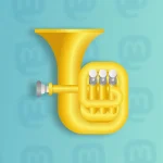 Tuba app icon on a background grid of Mastodon logos