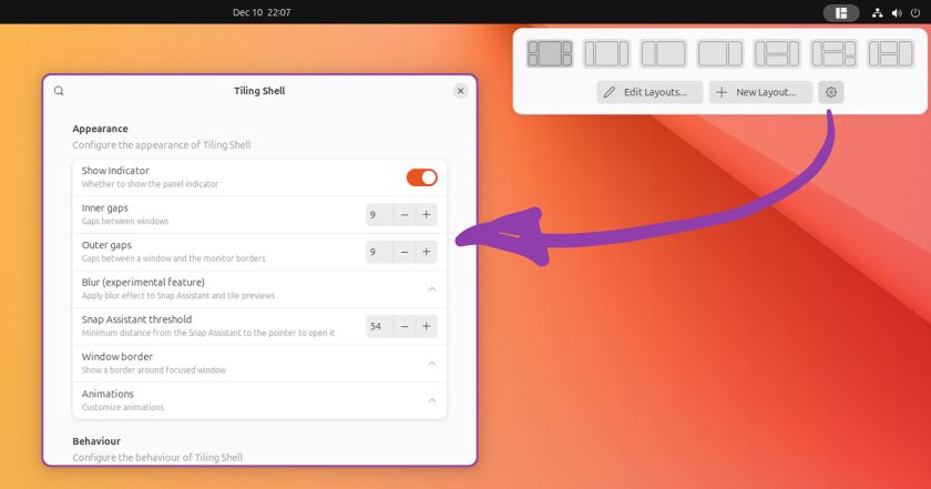 Arrow pointing from a cog icon to a preferences dialog