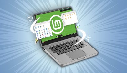 Linux Mint on a laptop illustration.