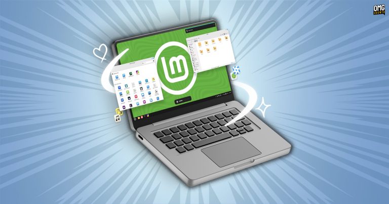 Linux Mint on a laptop illustration.