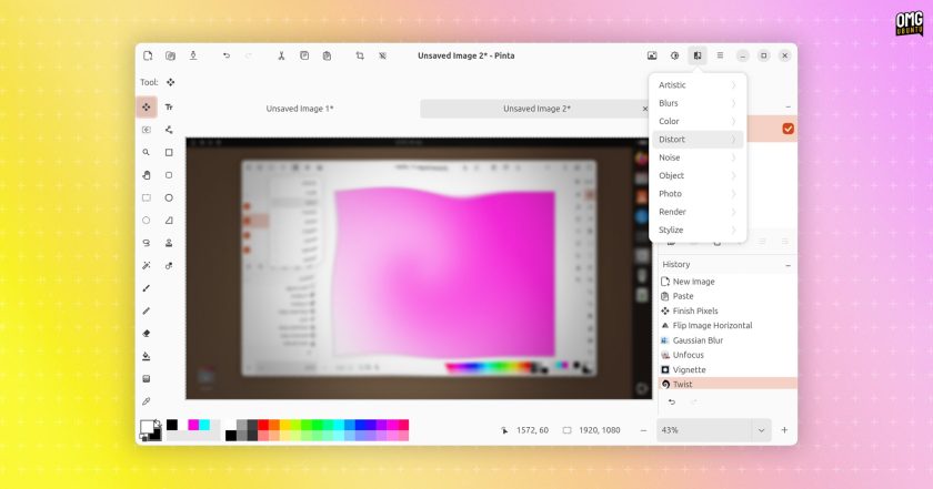 Effects menu in Pinta 3.0