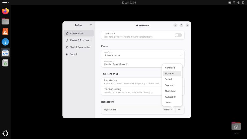 Background adjustment options in GNOME Shell