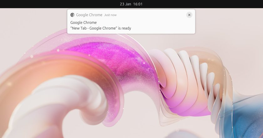 GNOME Shell notification showing that an app 'is ready'