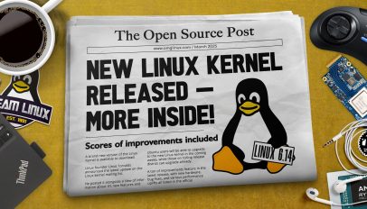 Linux kernel release newspaper graphic