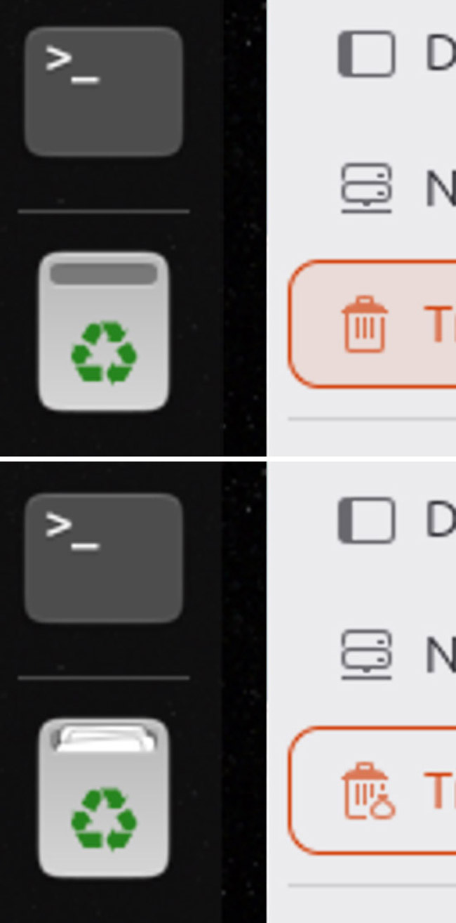 Yaru icon theme trash dock and symbolic icons in Ubuntu 25.04