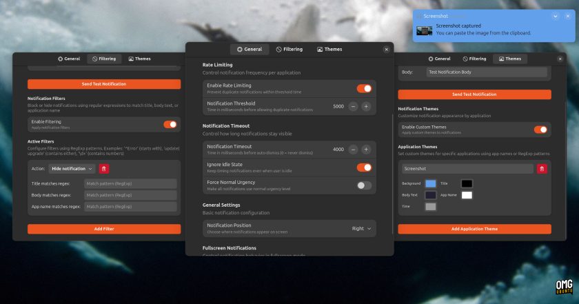 The Notification Configurator settings screens showing various options.