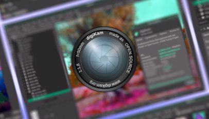 Digikam logo overlaid on screenshots that are blurred.