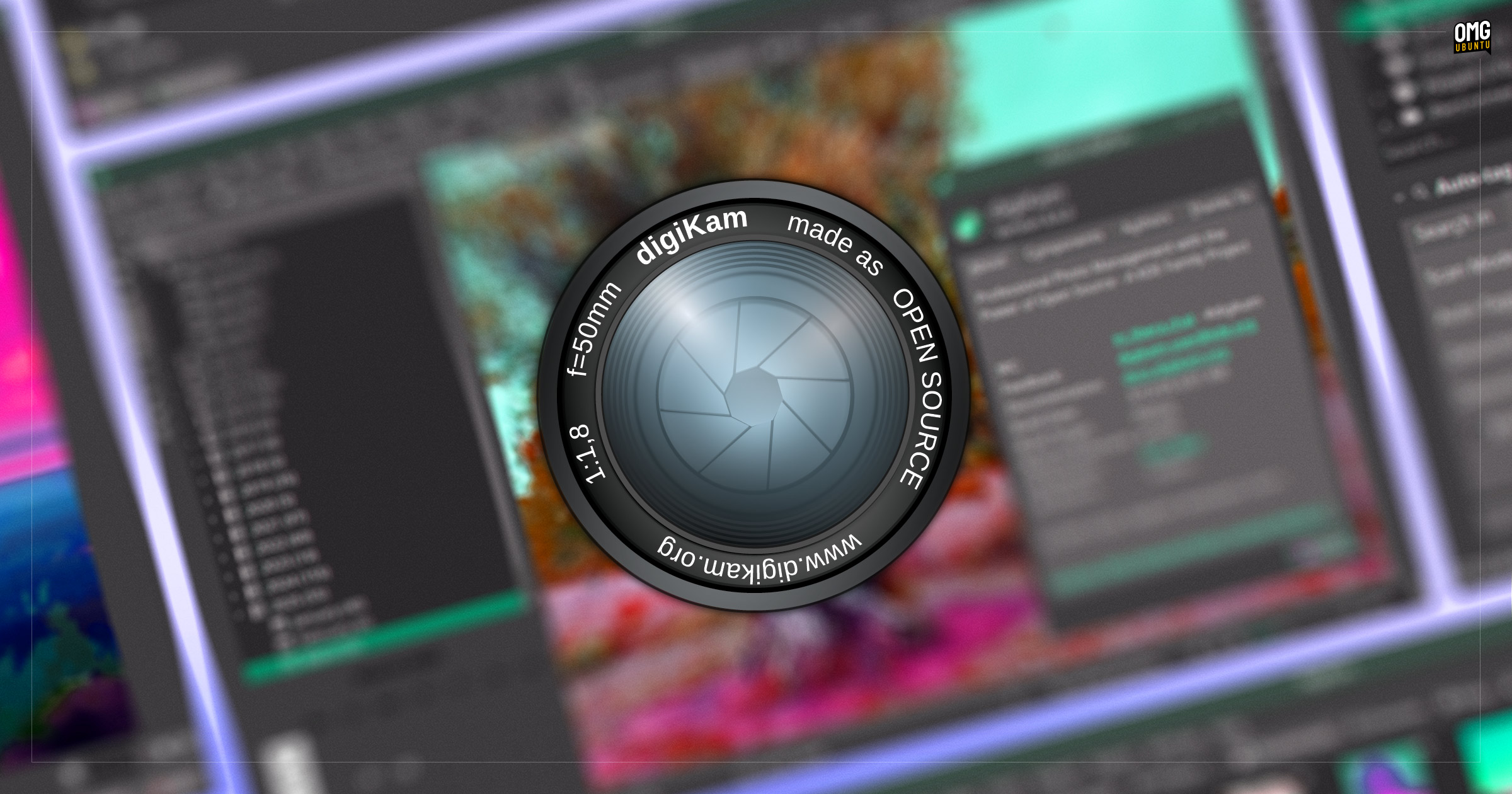 Digikam logo overlaid on screenshots that are blurred.
