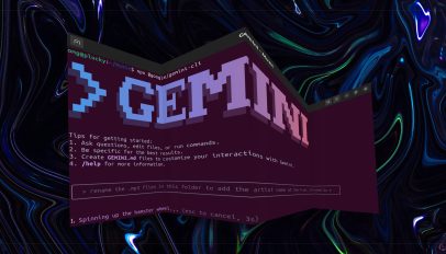 Stylised graphic showing a terminal running Gemini CLI.