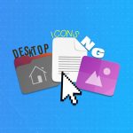 Desktop Icons NG text written around the outline of some icons.