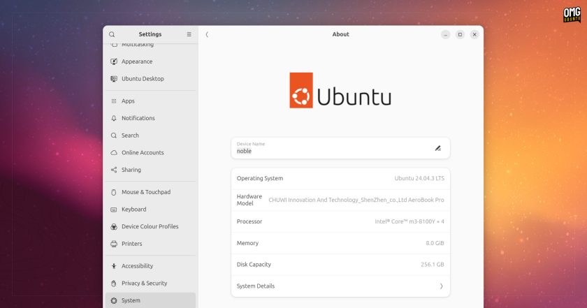 Ubuntu system about screen showing various information including operating system version.