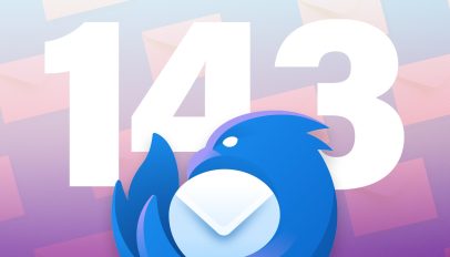 Thunderbird logo and white numbers "143" behind.