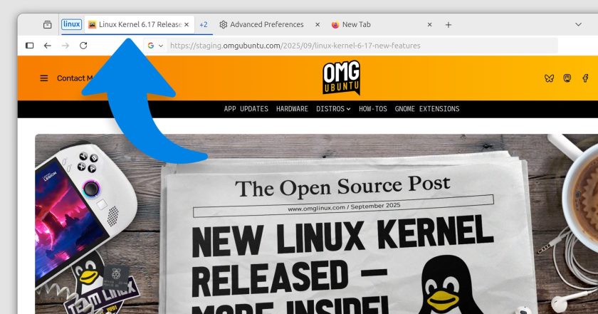 Arrow pointing to a tab in Firefox web browser.