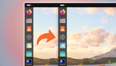 Ubuntu dock showing static icons versus dynamic icons displaying live time and date.