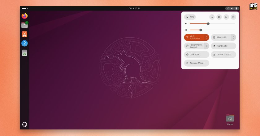 Ubuntu 25.10 desktop with GNOME Shell Quick Settings menu open.