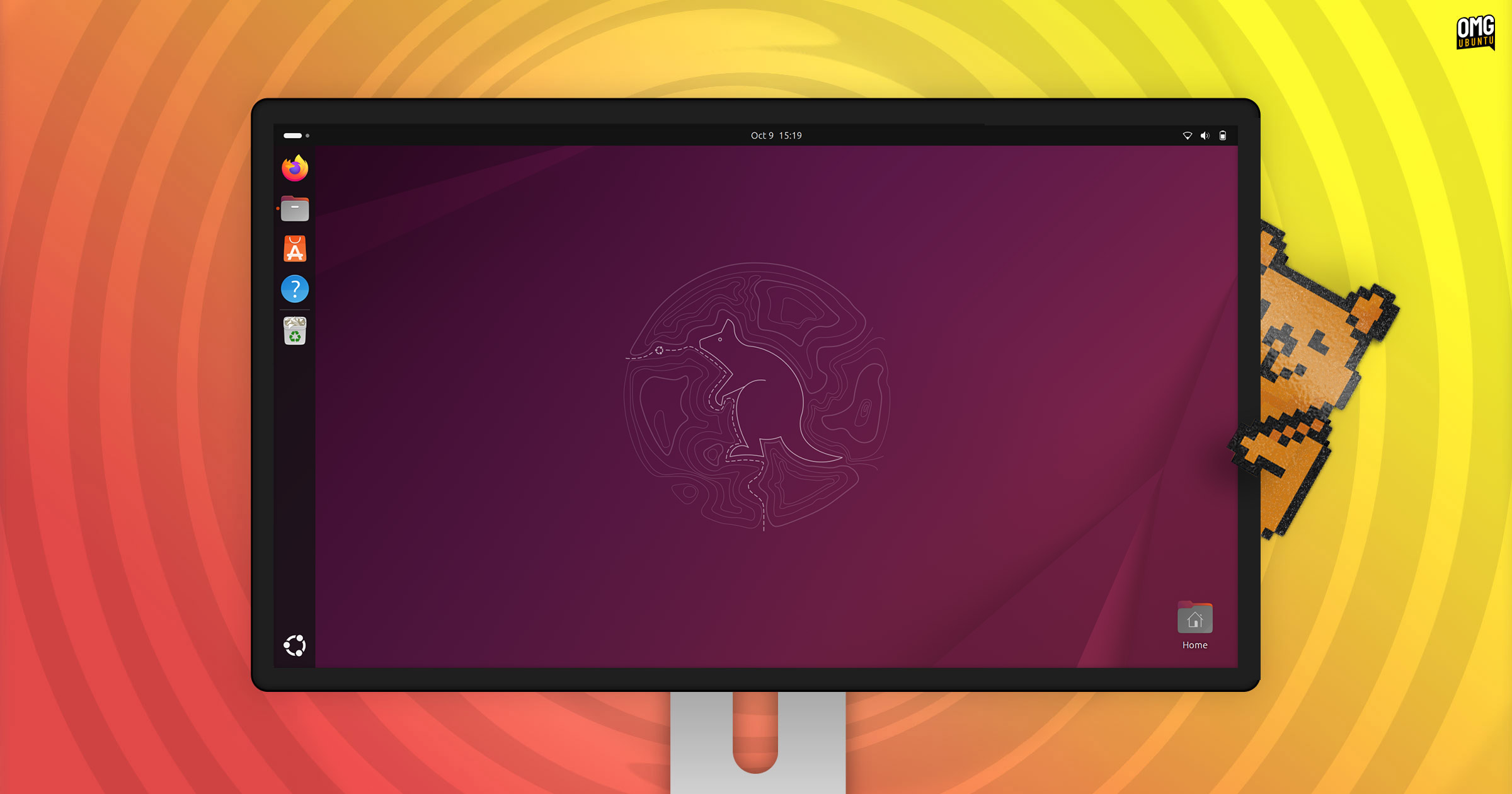 Ubuntu 25.10 desktop screenshot on an orange background.