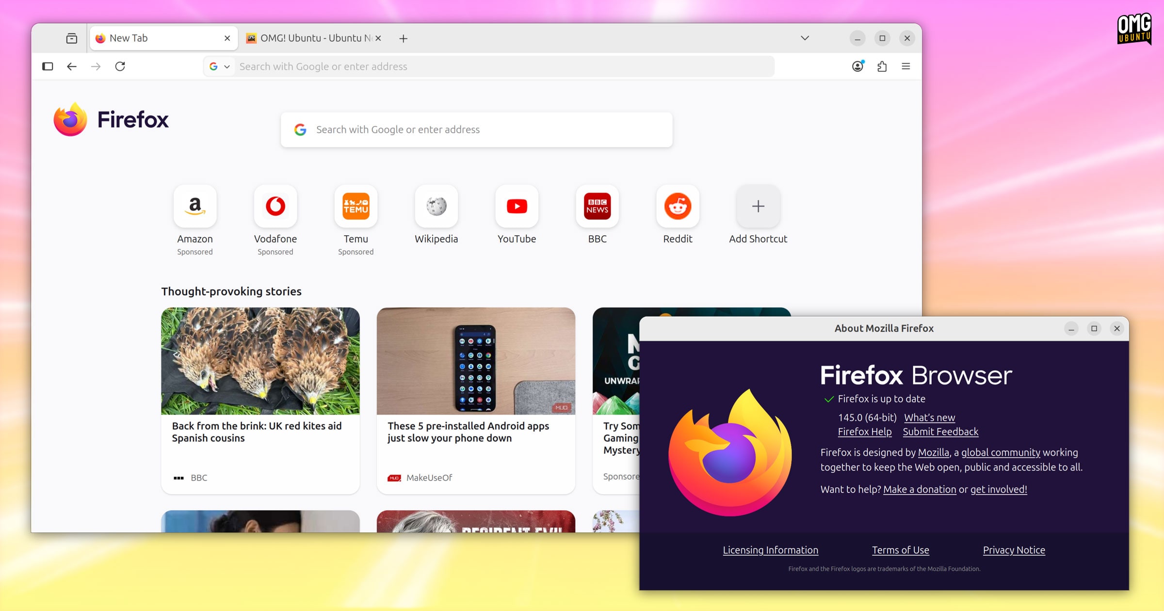 About dialog showing Firefox 145 version number
