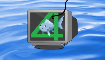 Fish Shell logo on a blue sea background.