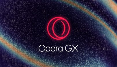 Opera GX logo on a space background.