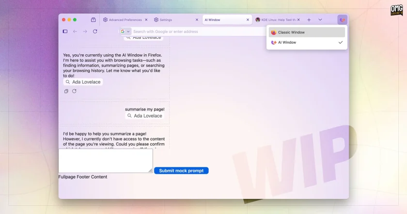 Firefox AI Window early preview.