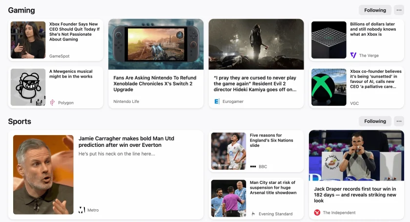 New tab page stories in Firefox 148.